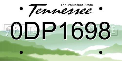 0DP1698 Tennessee License Plate