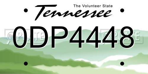 0DP4448 Tennessee License Plate