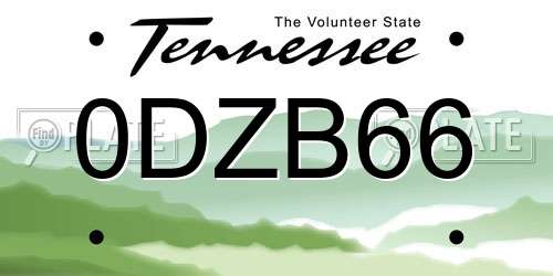 0DZB66 Tennessee License Plate