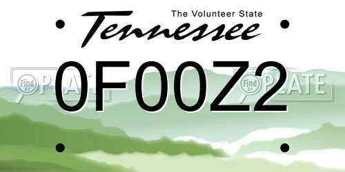 0F00Z2 Tennessee License Plate