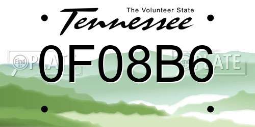 0F08B6 Tennessee License Plate