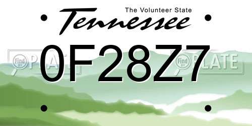 0F28Z7 Tennessee License Plate