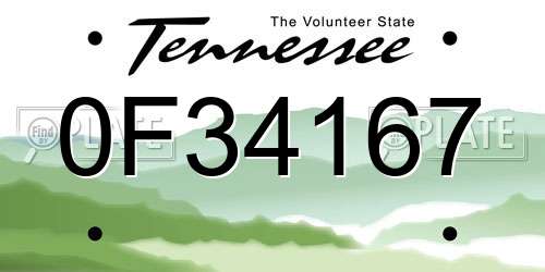 0F34167 Tennessee License Plate