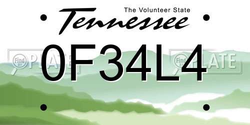 0F34L4 Tennessee License Plate