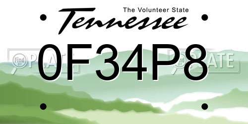 0F34P8 Tennessee License Plate