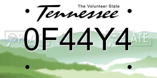 0F44Y4 Tennessee License Plate
