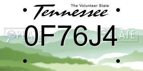 0F76J4 Tennessee License Plate