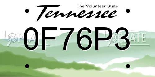 0F76P3 Tennessee License Plate