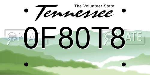 0F80T8 Tennessee License Plate
