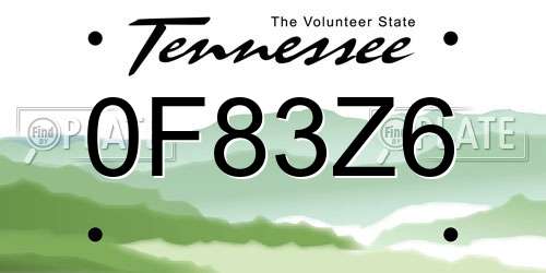 0F83Z6 Tennessee License Plate