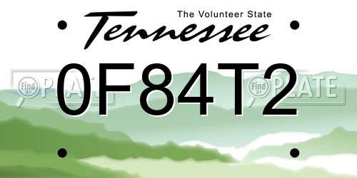 0F84T2 Tennessee License Plate
