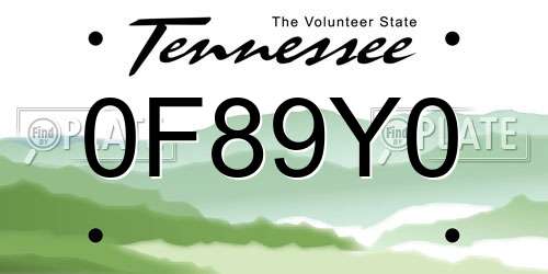 0F89Y0 Tennessee License Plate