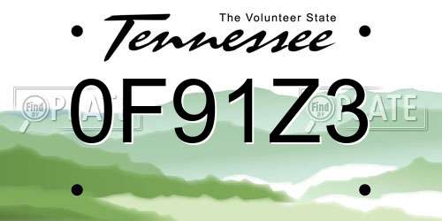 0F91Z3 Tennessee License Plate