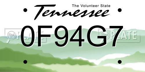 0F94G7 Tennessee License Plate
