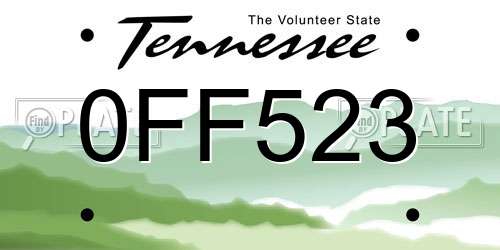 0FF523 Tennessee License Plate