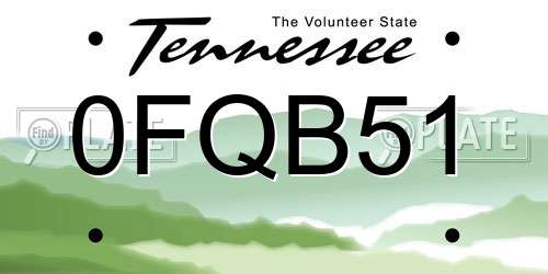 0FQB51 Tennessee License Plate