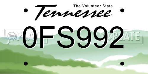 0FS992 Tennessee License Plate