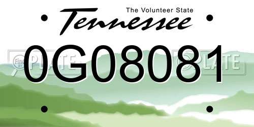 0G08081 Tennessee License Plate