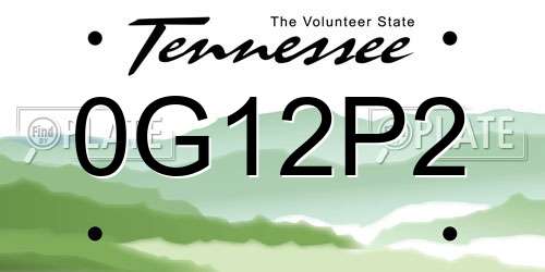 0G12P2 Tennessee License Plate