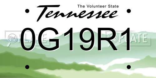 0G19R1 Tennessee License Plate