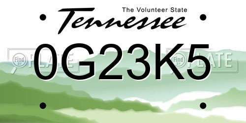 0G23K5 Tennessee License Plate
