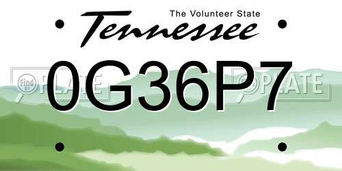 0G36P7 Tennessee License Plate