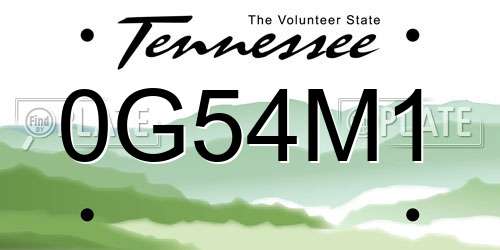 0G54M1 Tennessee License Plate