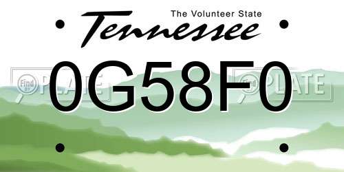 0G58F0 Tennessee License Plate