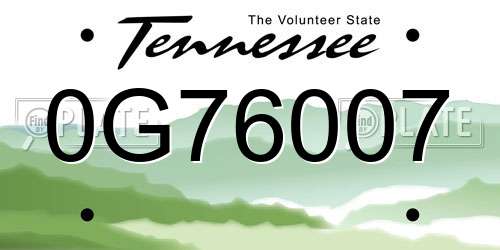 0G76007 Tennessee License Plate