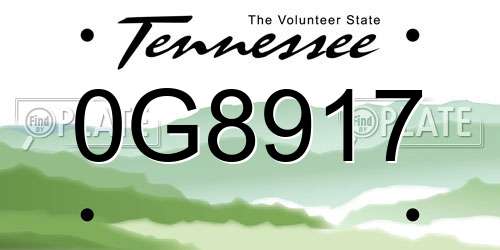 0G8917 Tennessee License Plate