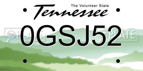 0GSJ52 Tennessee License Plate
