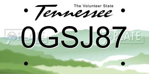 0GSJ87 Tennessee License Plate