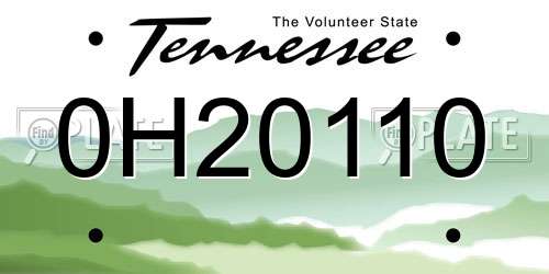 0H20110 Tennessee License Plate
