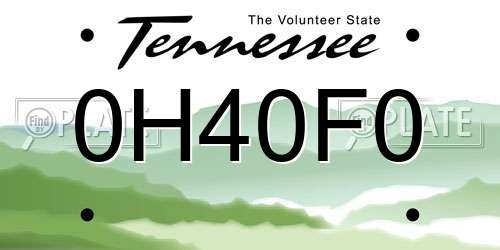 0H40F0 Tennessee License Plate