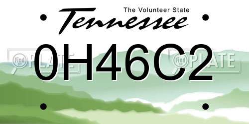 0H46C2 Tennessee License Plate
