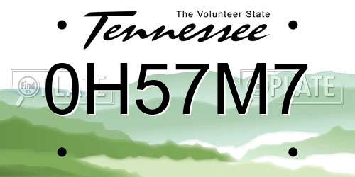 0H57M7 Tennessee License Plate