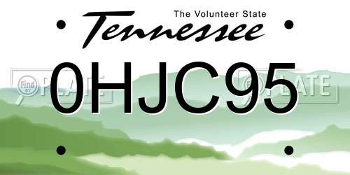 0HJC95 Tennessee License Plate
