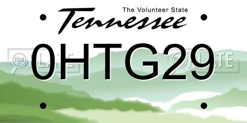 0HTG29 Tennessee License Plate