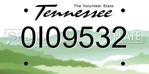 0I09532 Tennessee License Plate