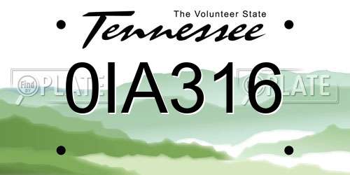 0IA316 Tennessee License Plate