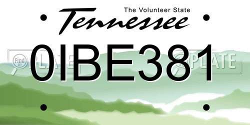 0IBE381 Tennessee License Plate