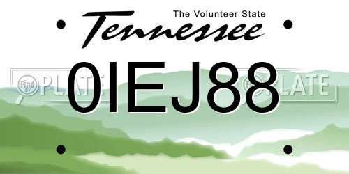 0IEJ88 Tennessee License Plate