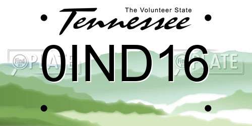 0IND16 Tennessee License Plate