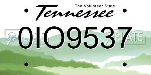 0IO9537 Tennessee License Plate