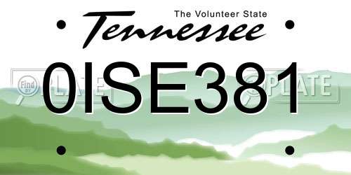 0ISE381 Tennessee License Plate