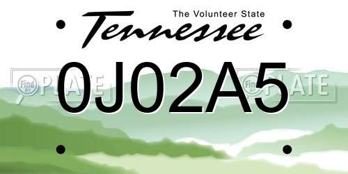 0J02A5 Tennessee License Plate