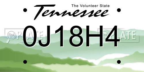 0J18H4 Tennessee License Plate