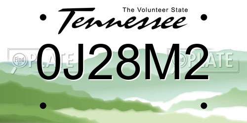 0J28M2 Tennessee License Plate
