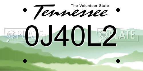 0J40L2 Tennessee License Plate