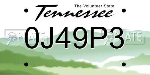 0J49P3 Tennessee License Plate